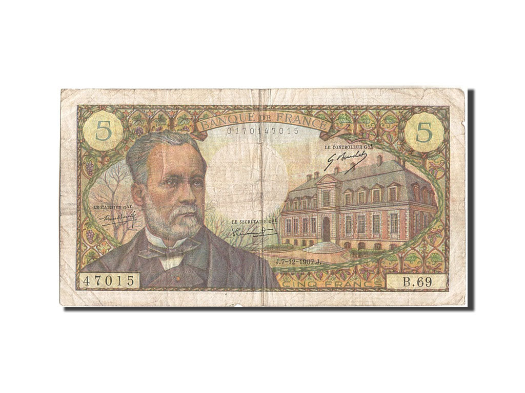 France, 5 Francs, 5 F 1966-1970 ''Pasteur'', 1967, KM:146b, 1967-12-07, VF(20...