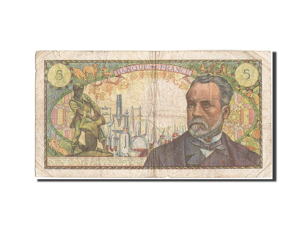 France, 5 Francs, 5 F 1966-1970 ''Pasteur'', 1967, KM:146b, 1967-12-07, VF(20...