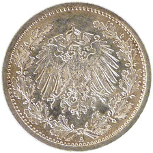 GERMANY - EMPIRE, 1/2 Mark, 1915, Berlin, KM #17, MS(60-62), Silver, 20, 2.80