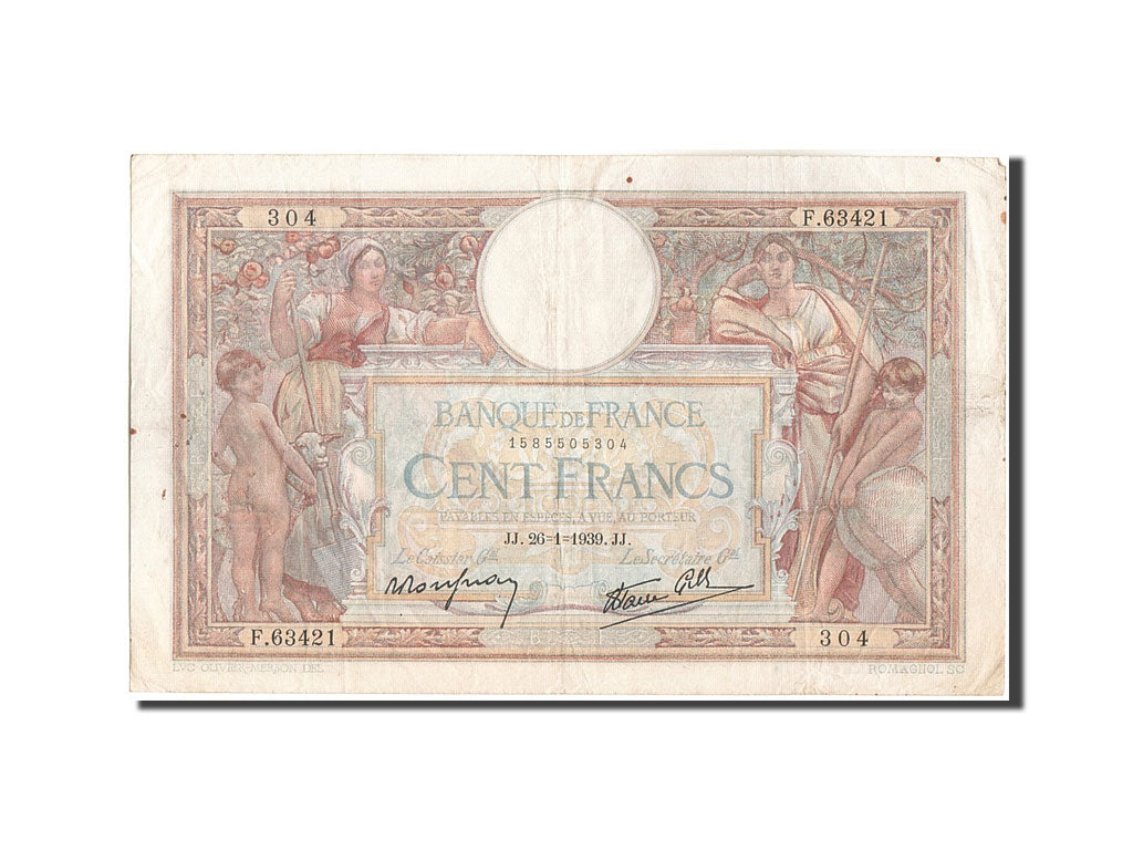 Geldschein, Frankreich, 100 Francs, 100 F 1908-1939 ''Luc Olivier Merson''