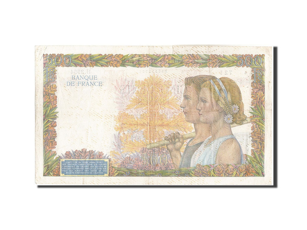 France, 500 Francs, 500 F 1940-1944 ''La Paix'', 1941, KM:95b, 1941-08-28, VF...