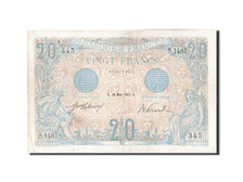 Banknot, Francja, 20 Francs, Bleu, 1912, 1912-03-26, AU(50-53), Fayette:10.2