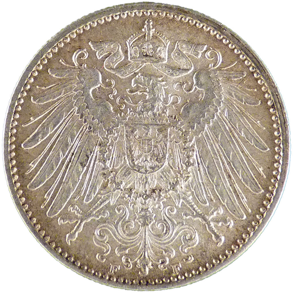 GERMANY - EMPIRE, 1 Mark, 1914, Stuttgart, MS(60-62), Silver, 24, 5.50