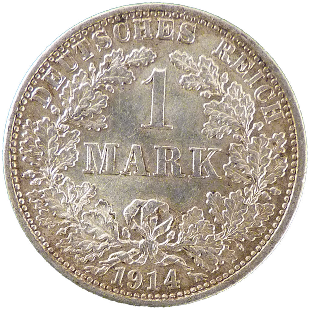 GERMANY - EMPIRE, 1 Mark, 1914, Stuttgart, MS(60-62), Silver, 24, 5.50