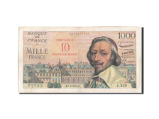 Banknote, France, 10 Nouveaux Francs on 1000 Francs, 1955-1959 Overprinted with