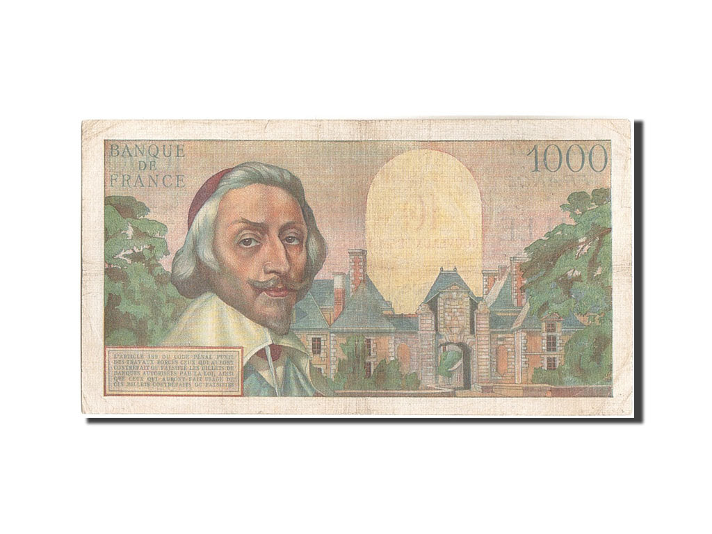 Banknote, France, 10 Nouveaux Francs on 1000 Francs, 1955-1959 Overprinted with