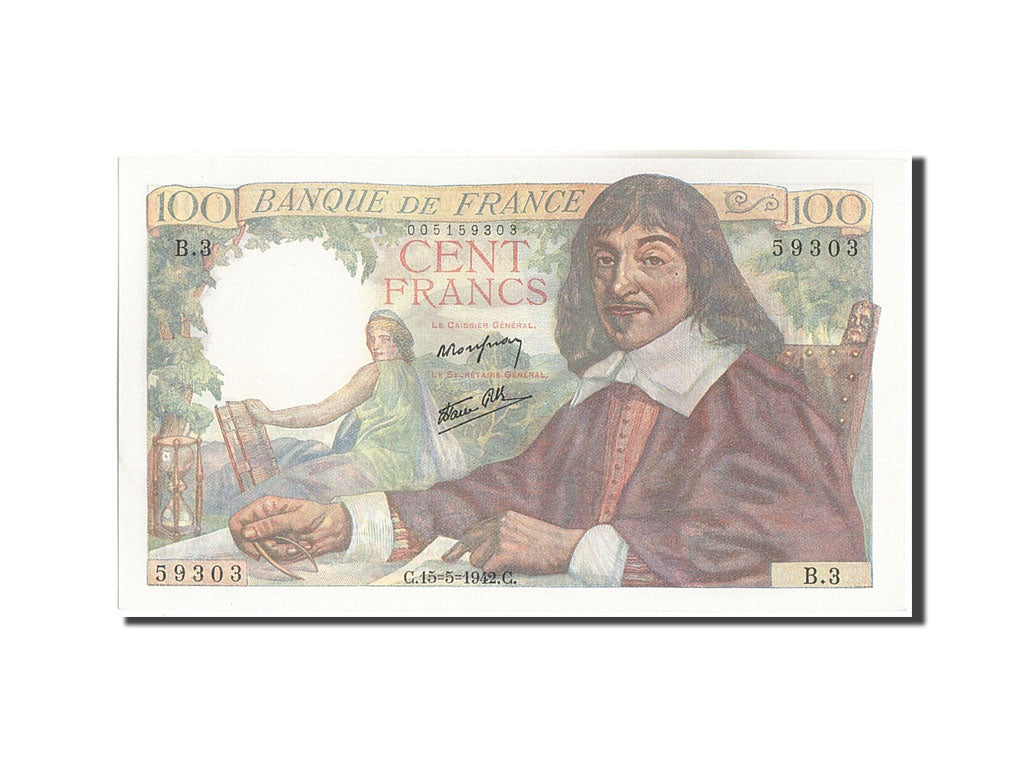 France, 100 Francs, 100 F 1942-1944 ''Descartes'', 1942, KM:101a, 1942-05-15,...