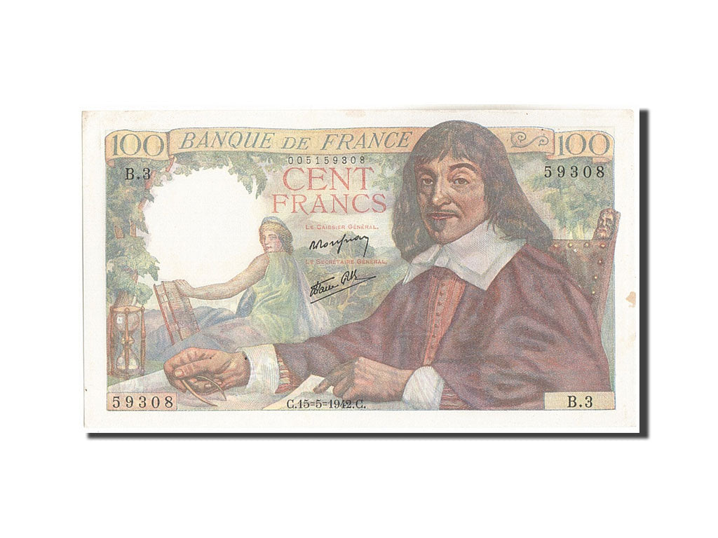 France, 100 Francs, 100 F 1942-1944 ''Descartes'', 1942, 1942-05-15, KM:101a,...