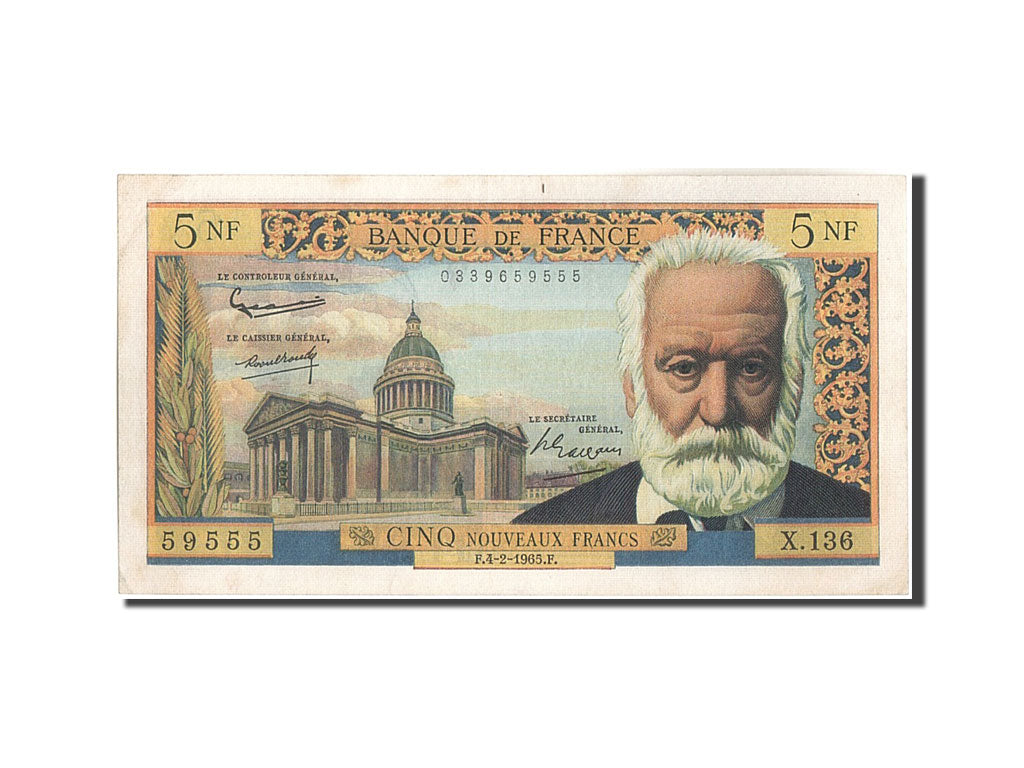 France, 5 Nouveaux Francs, 5 NF 1959-1965 ''Victor Hugo'', 1965, KM:141a, 196...