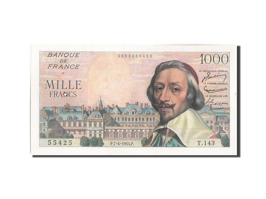 Frankreich, 1000 Francs, 1 000 F 1953-1957 ''Richelieu'', 1955, KM:134a, 1955...