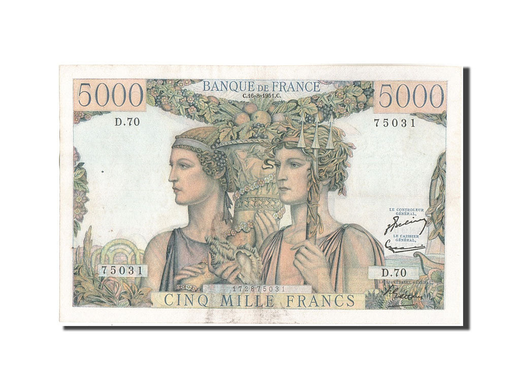 France, 5000 Francs, 5 000 F 1949-1957 ''Terre et Mer'', 1951, KM:131c, 1951-...