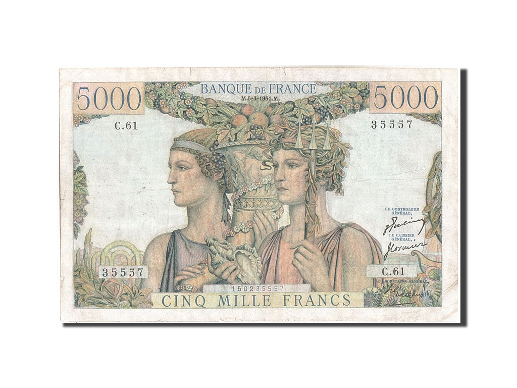 France, 5000 Francs, 5 000 F 1949-1957 ''Terre et Mer'', 1951, KM:131b, 1951-...
