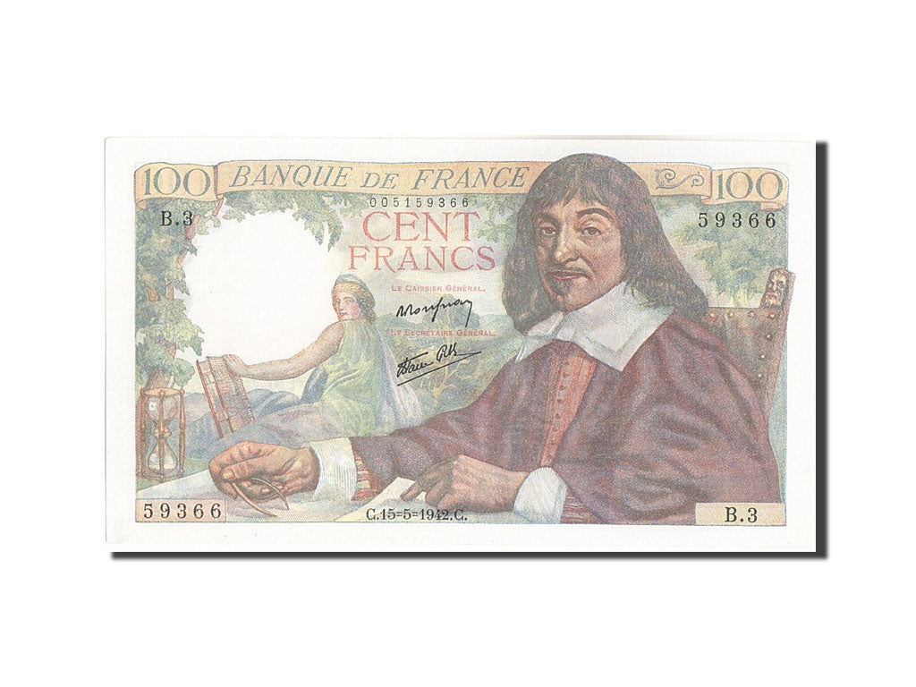 Billet, France, 100 Francs, 100 F 1942-1944 ''Descartes'', 1942, 1942-05-15