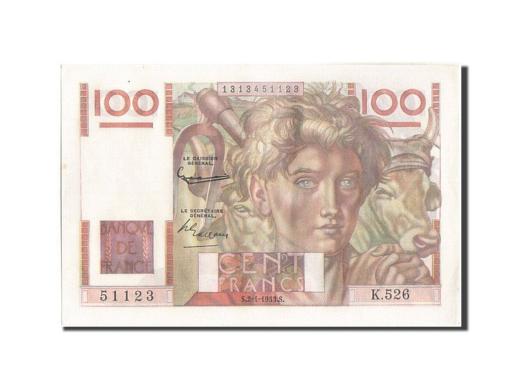 Billet, France, 100 Francs, 100 F 1945-1954 ''Jeune Paysan'', 1953, 1953-01-02