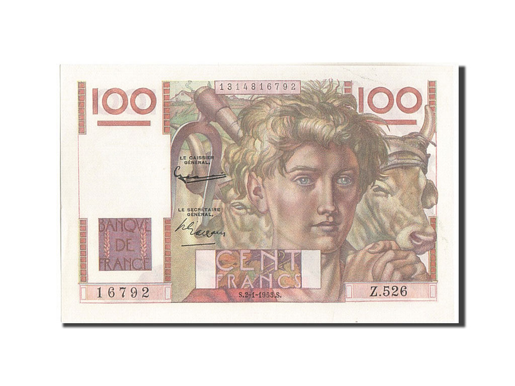 Banknote, France, 100 Francs, 100 F 1945-1954 ''Jeune Paysan'', 1953