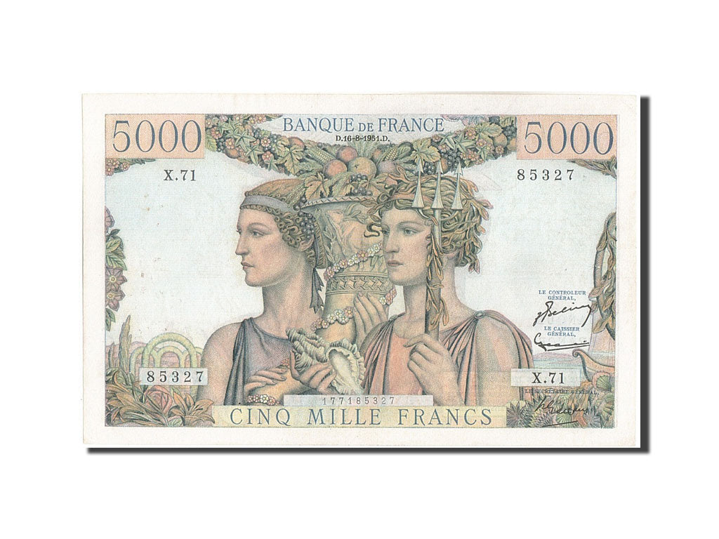 Frankreich, 5000 Francs, 5 000 F 1949-1957 ''Terre et Mer'', 1951, KM:131c, 1...