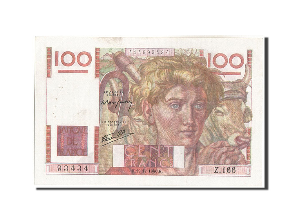France, 100 Francs, 100 F 1945-1954 ''Jeune Paysan'', 1946, 1946-12-19, KM:12...
