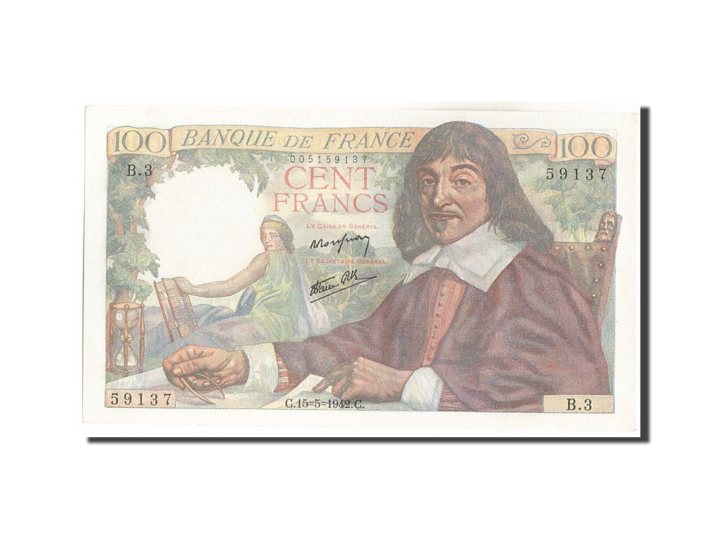 France, 100 Francs, 100 F 1942-1944 ''Descartes'', 1942, 1942-05-15, KM:101a,...