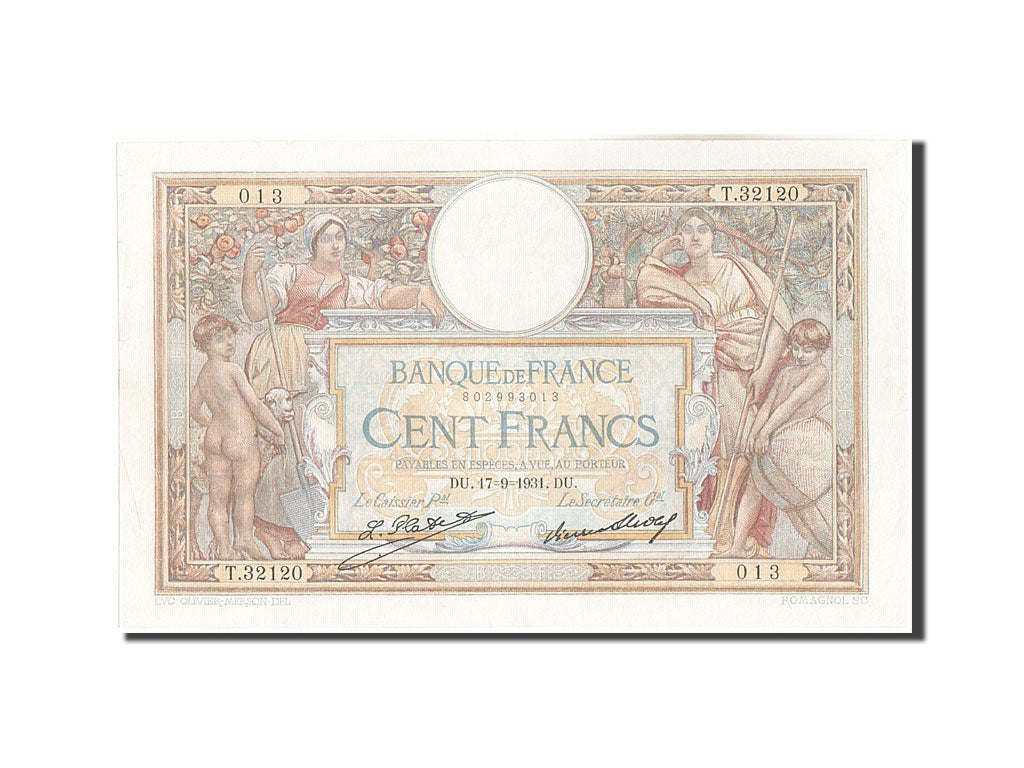 Banknote, France, 100 Francs, 100 F 1908-1939 ''Luc Olivier Merson'', 1931