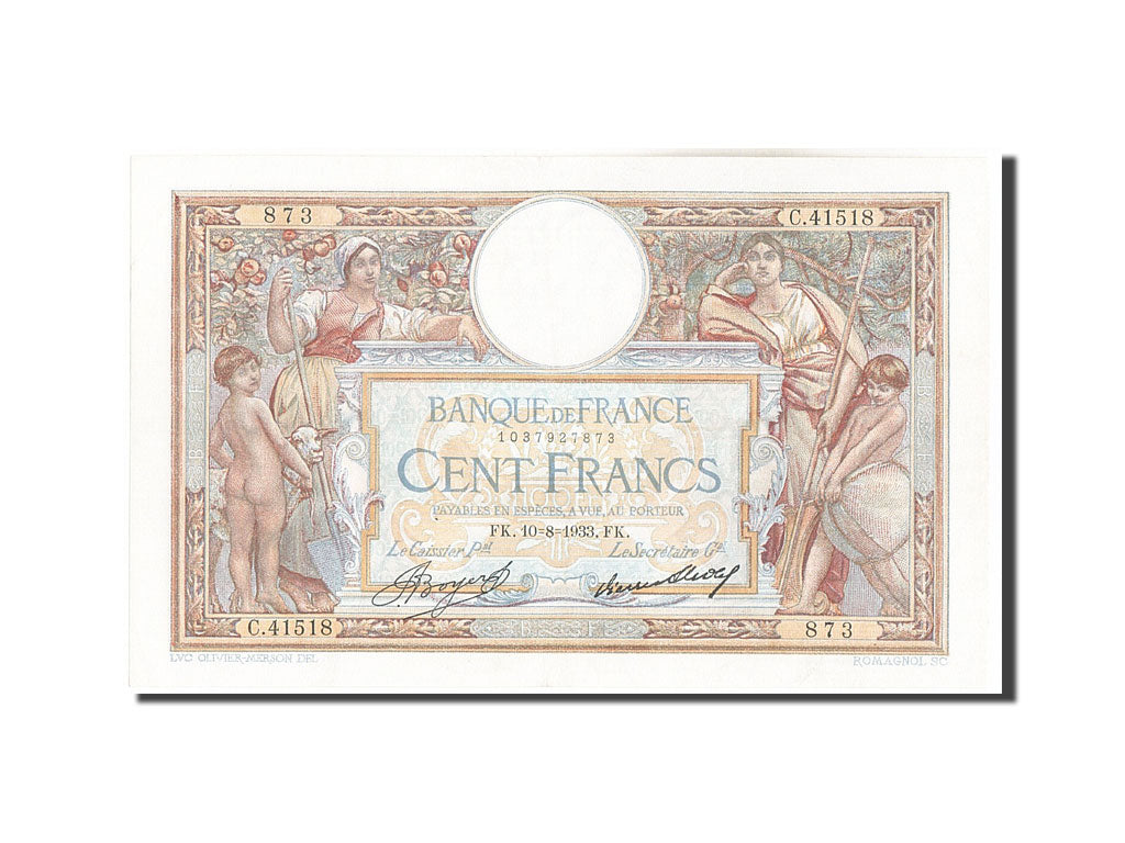 France, 100 Francs, 100 F 1908-1939 ''Luc Olivier Merson'', 1933, KM:78c, 193...