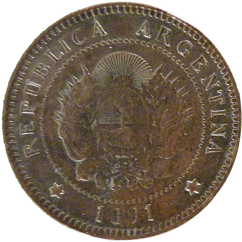 Argentina, 1 Centavo, 1891, KM #32, AU(50-53), Copper, 4.90