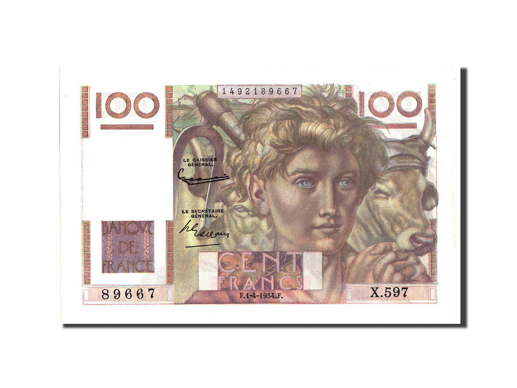 Banconote, Francia, 100 Francs, 100 F 1945-1954 ''Jeune Paysan'', 1954