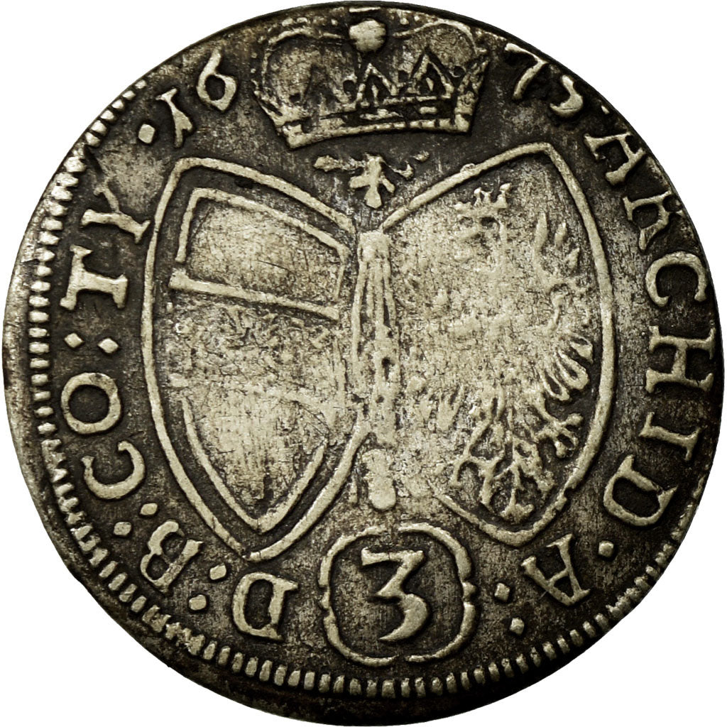 Moneda, Austria, Leopold I, 3 Kreuzer, 1675, Hall, MBC, Plata, KM:1245