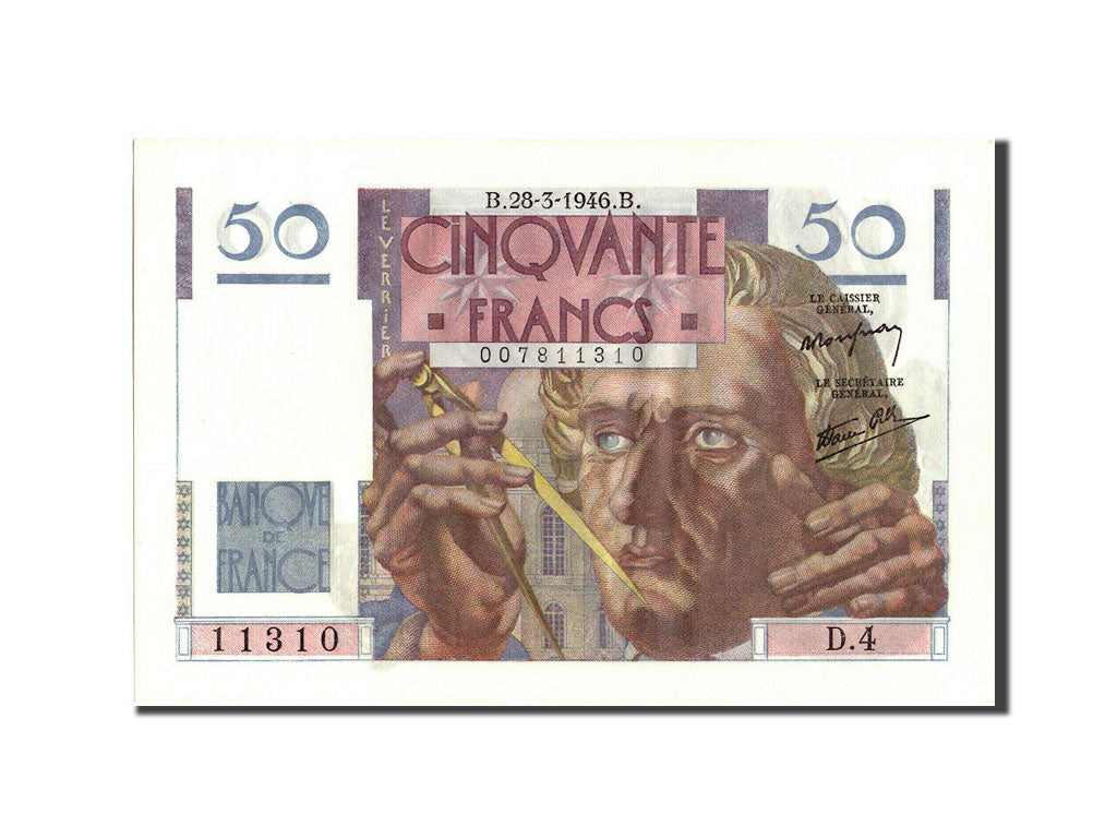 Banknote, France, 50 Francs, 50 F 1946-1951 ''Le Verrier'', 1946, 1946-03-28