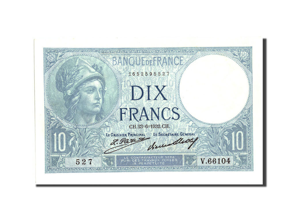 France, 10 Francs, 10 F 1916-1942 ''Minerve'', 1932, KM:84, 1932-06-23, UNC(6...