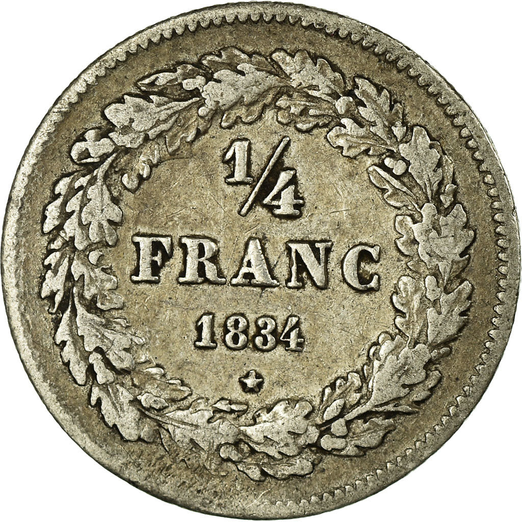 Moneta, Belgia, Leopold I, 1/4 Franc, 1834, EF(40-45), Srebro