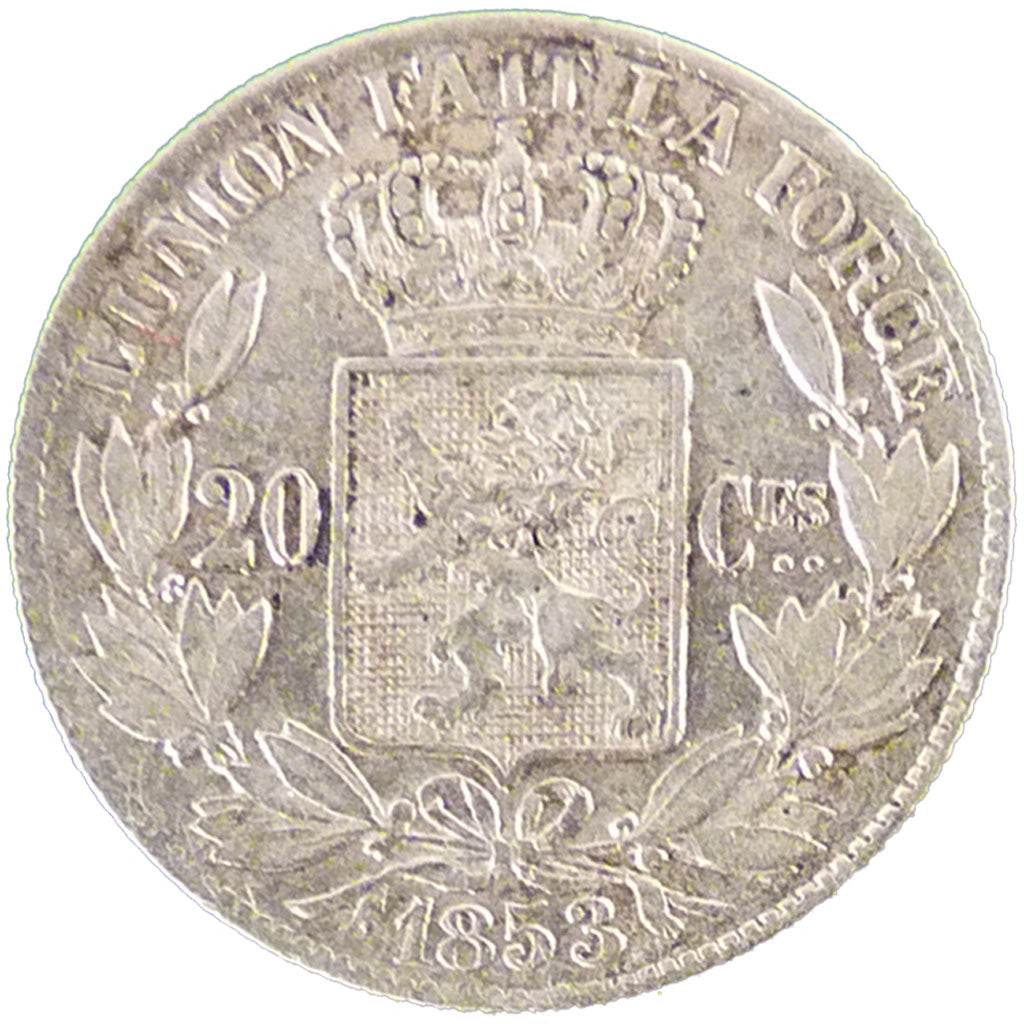 Belgio, Leopold I, 20 Centimes, 1853, BB+, Argento