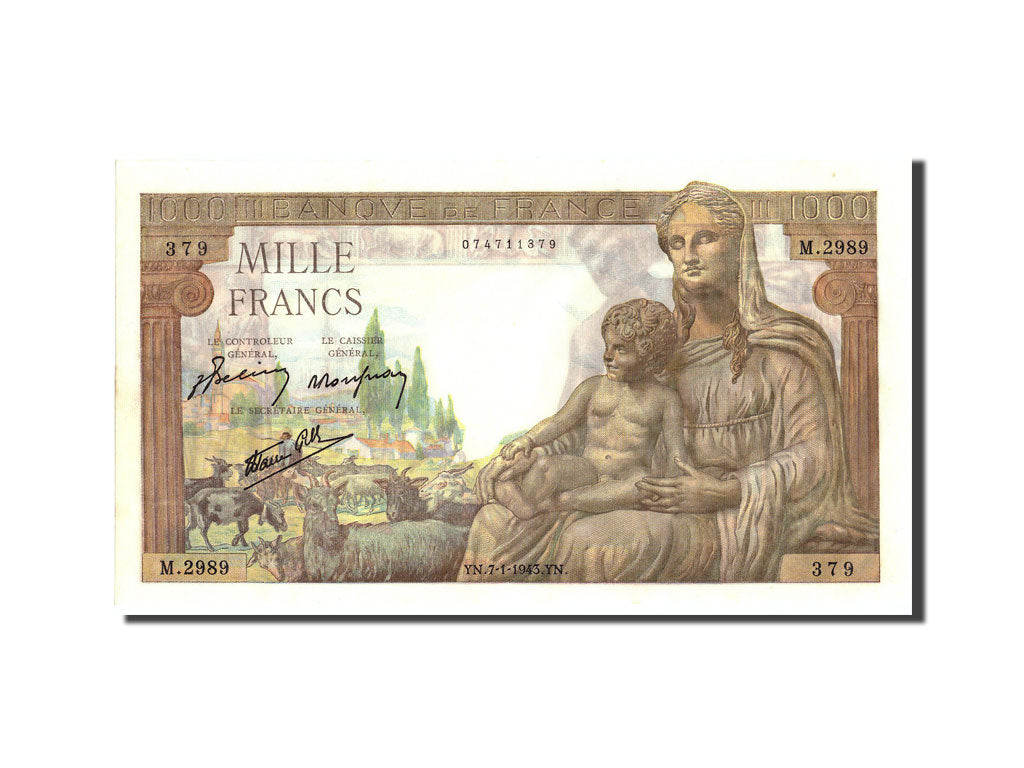 Banknote, France, 1000 Francs, 1 000 F 1942-1943 ''Déesse Déméter'', 1943