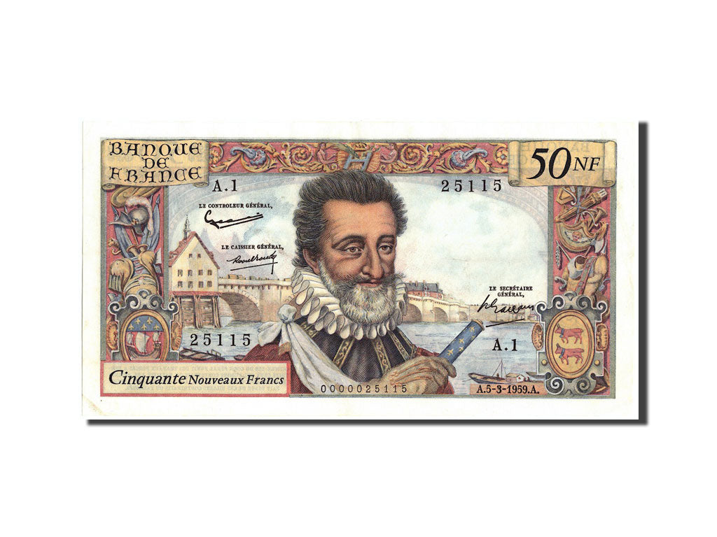 France, 50 Nouveaux Francs, 50 NF 1959-1961 ''Henri IV'', 1959, KM:143a, 1959...