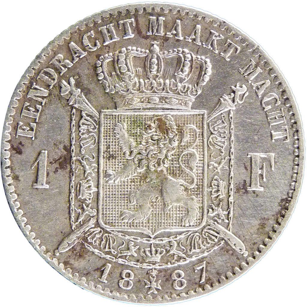 Belgium, 1 Franc, 1887, EF(40-45), Silver, 5.00