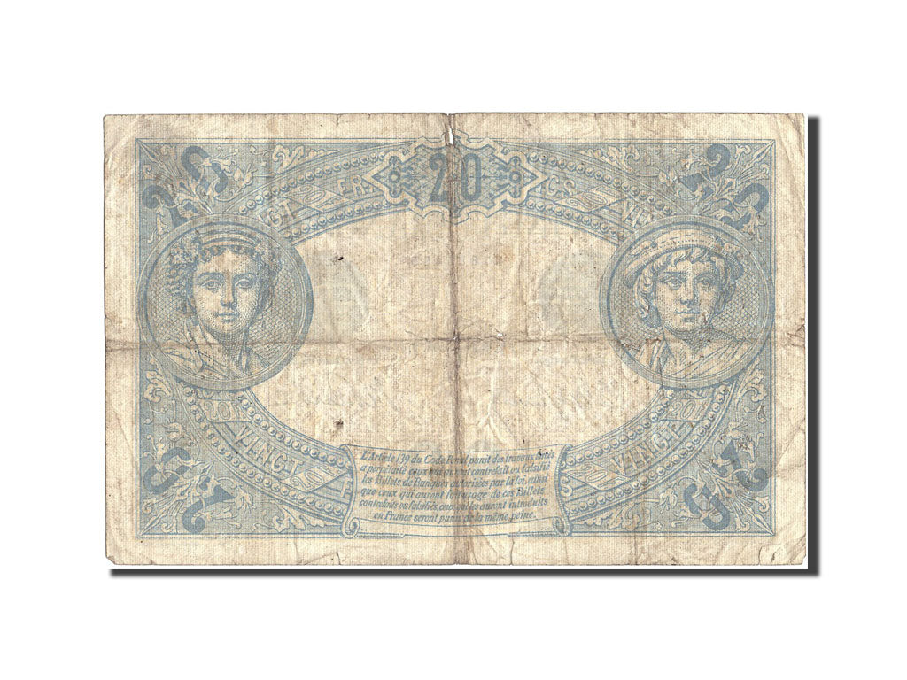 France, 20 Francs, 20 F 1905-1913 ''Bleu'', 1906, KM:68a, 1906-04-03, VG(8-10...