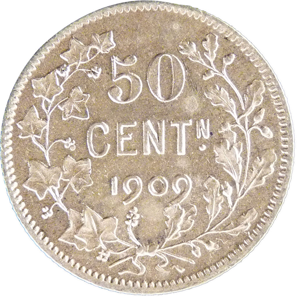 BELGIUM, 50 Centimes, 1907, KM #60.1, AU(55-58), Silver, 2.50