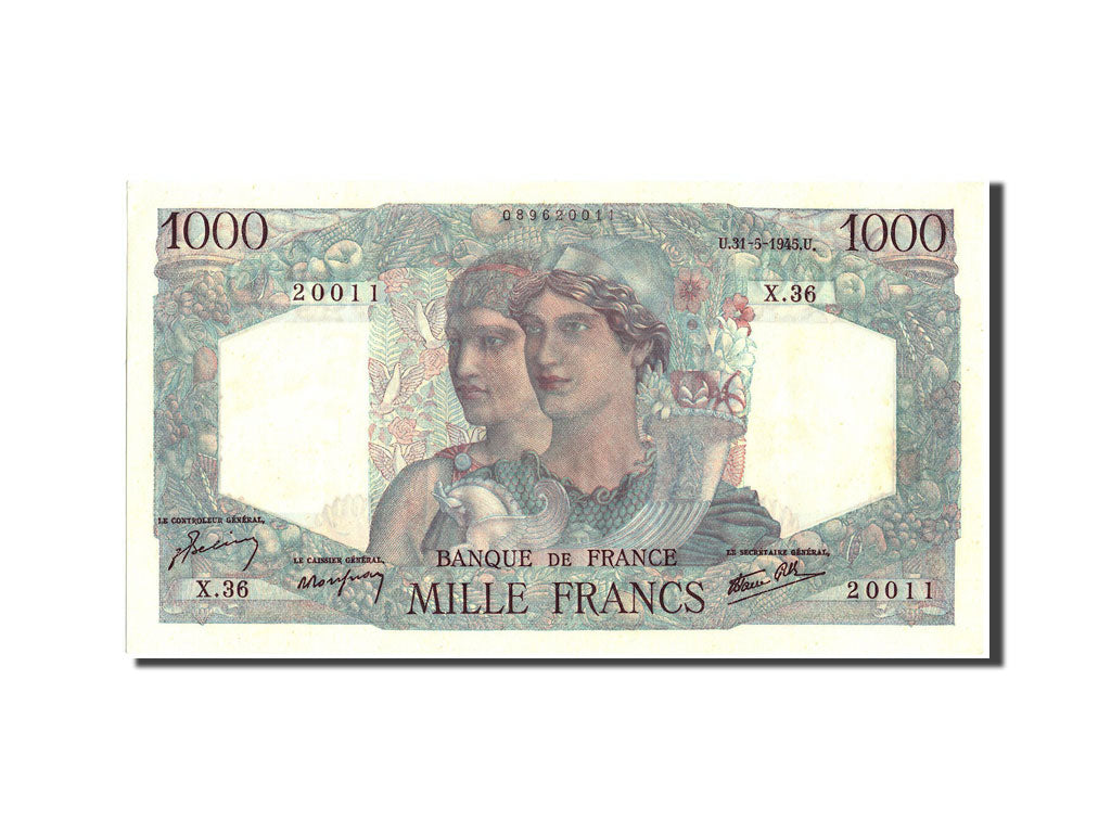 Banknote, France, 1000 Francs, 1 000 F 1945-1950 ''Minerve et Hercule'', 1945