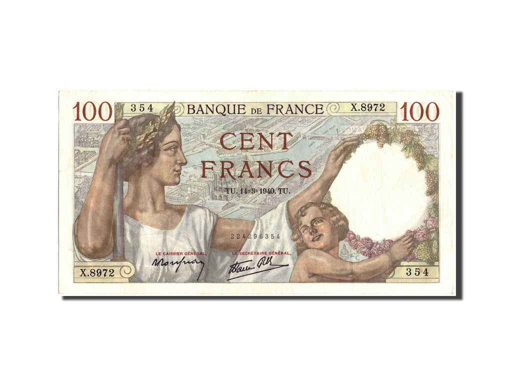 Francia, 100 Francs, 100 F 1939-1942 ''Sully'', 1940, KM:94, 1940-03-14, MBC+...