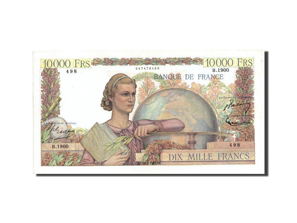 France, 10,000 Francs, 10 000 F 1945-1956 ''Génie Français'', 1951, 1951-08...