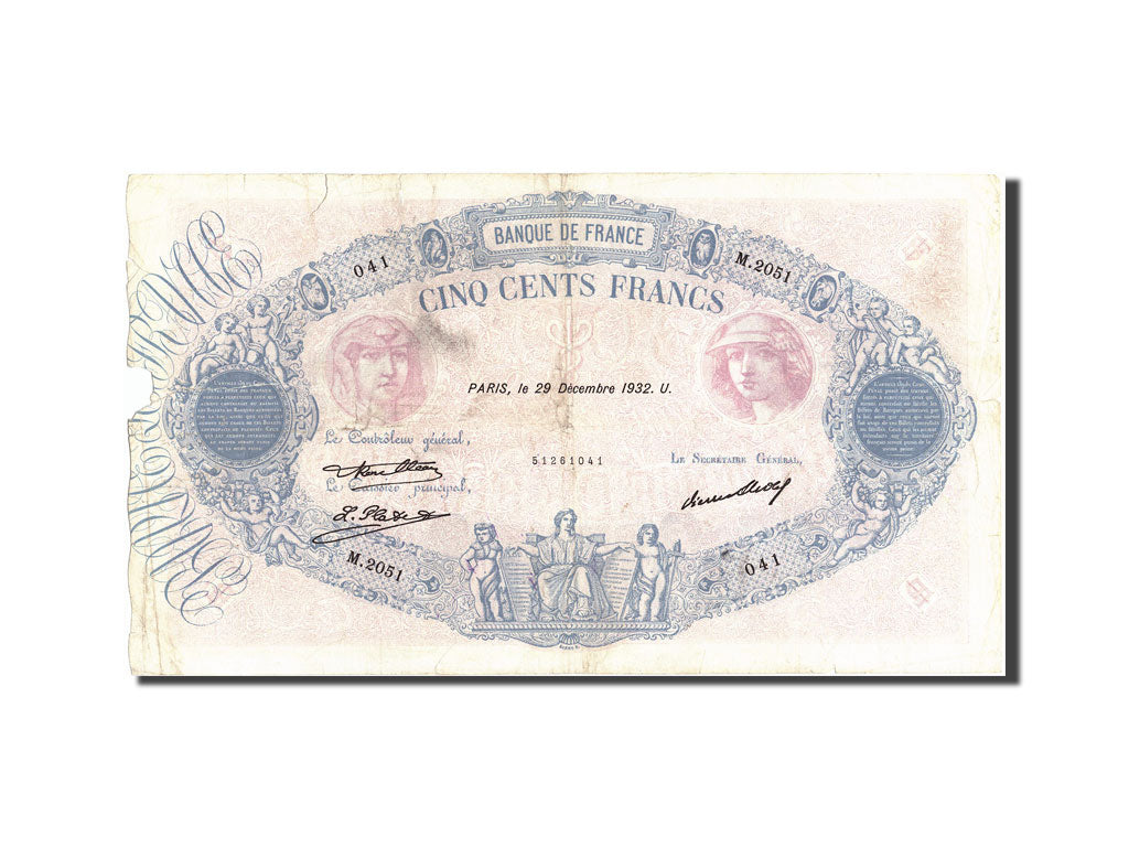 France, 500 Francs, 500 F 1888-1940 ''Bleu et Rose'', 1932, KM:66l, 1932-12-2...