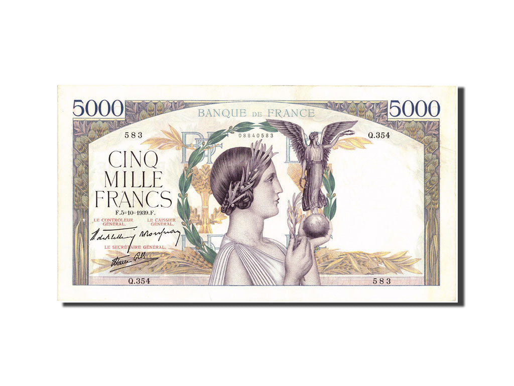 Francia, 5000 Francs, 5 000 F 1934-1944 ''Victoire'', 1939, KM:97a, 1939-10-0...