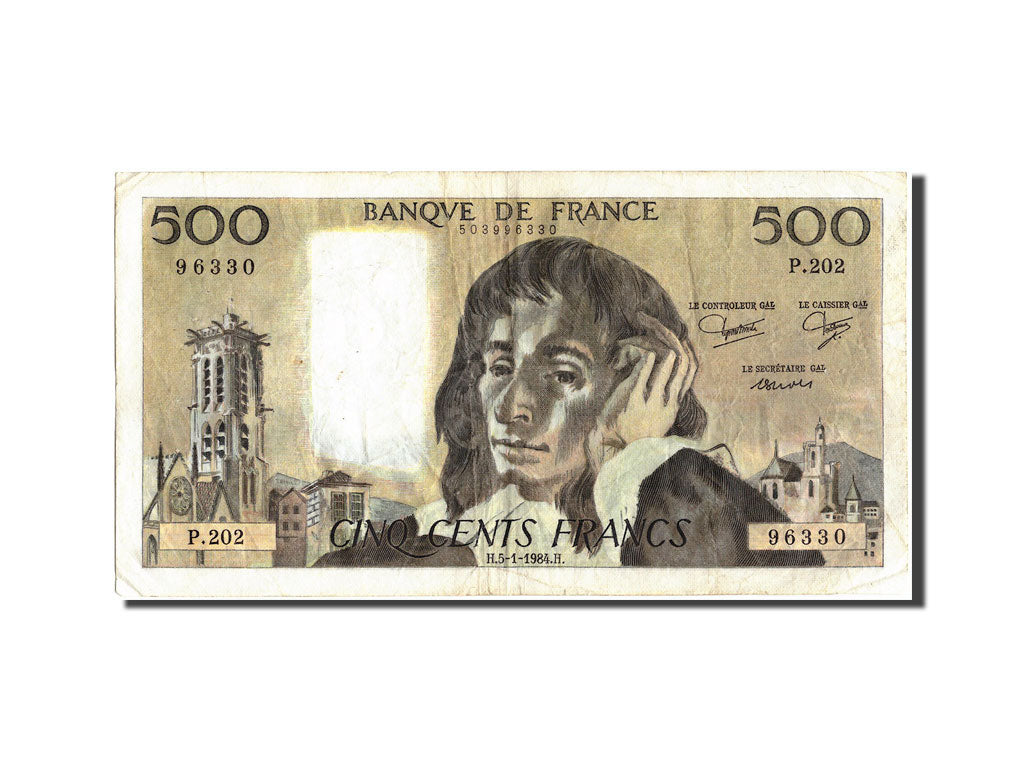 France, 500 Francs, 500 F 1968-1993 ''Pascal'', 1984, KM:156e, 1984-01-05, VF...