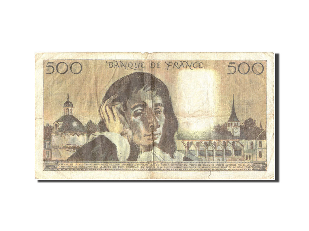 France, 500 Francs, 500 F 1968-1993 ''Pascal'', 1982, KM:156e, 1982-08-05, VF...