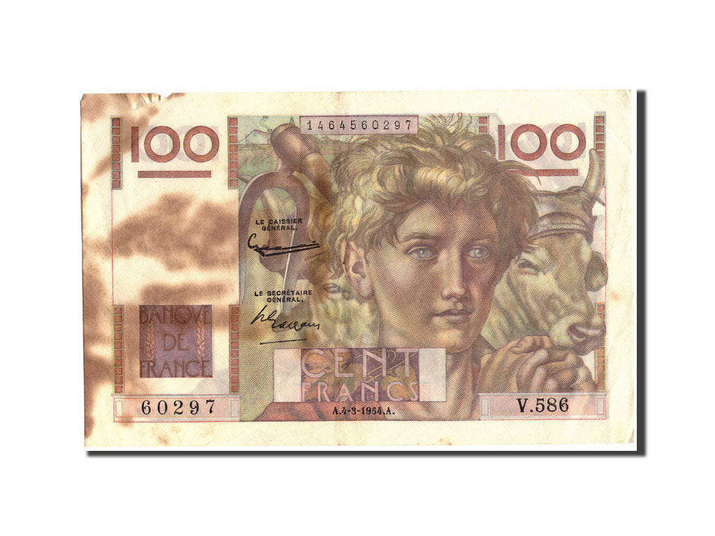 France, 100 Francs, 100 F 1945-1954 ''Jeune Paysan'', 1954, 1954-03-04, KM:12...