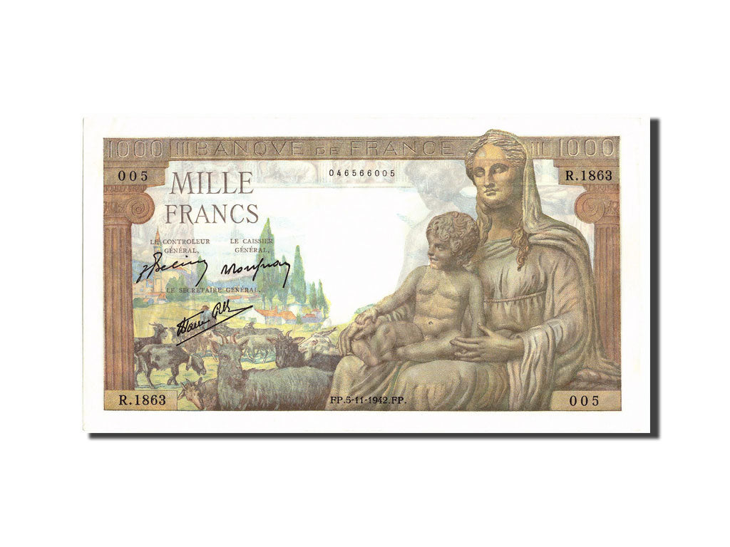 Banknote, France, 1000 Francs, 1 000 F 1942-1943 ''Déesse Déméter'', 1942