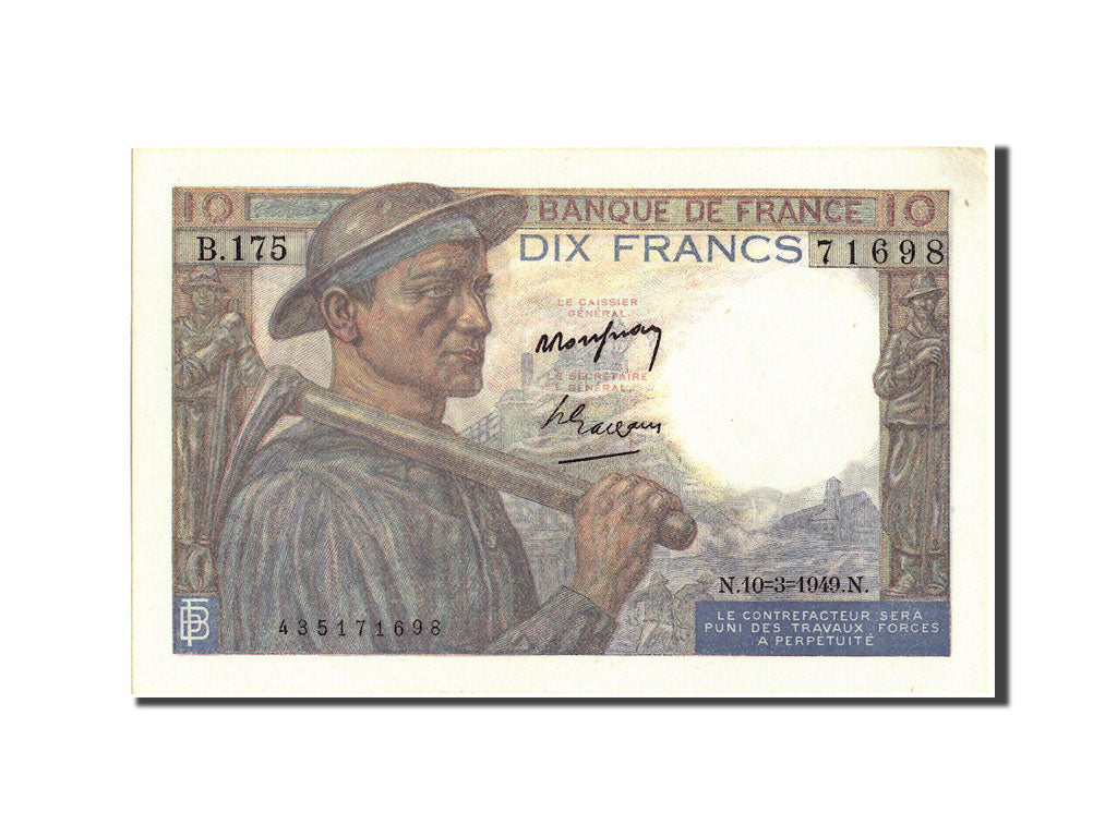 Geldschein, Frankreich, 10 Francs, 10 F 1941-1949 ''Mineur'', 1949, 1949-03-10