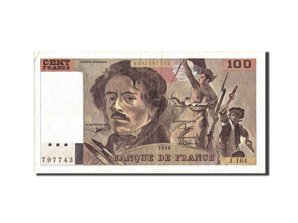 France, 100 Francs, 100 F 1978-1995 ''Delacroix'', 1990, KM:154e, 1990, EF(40...