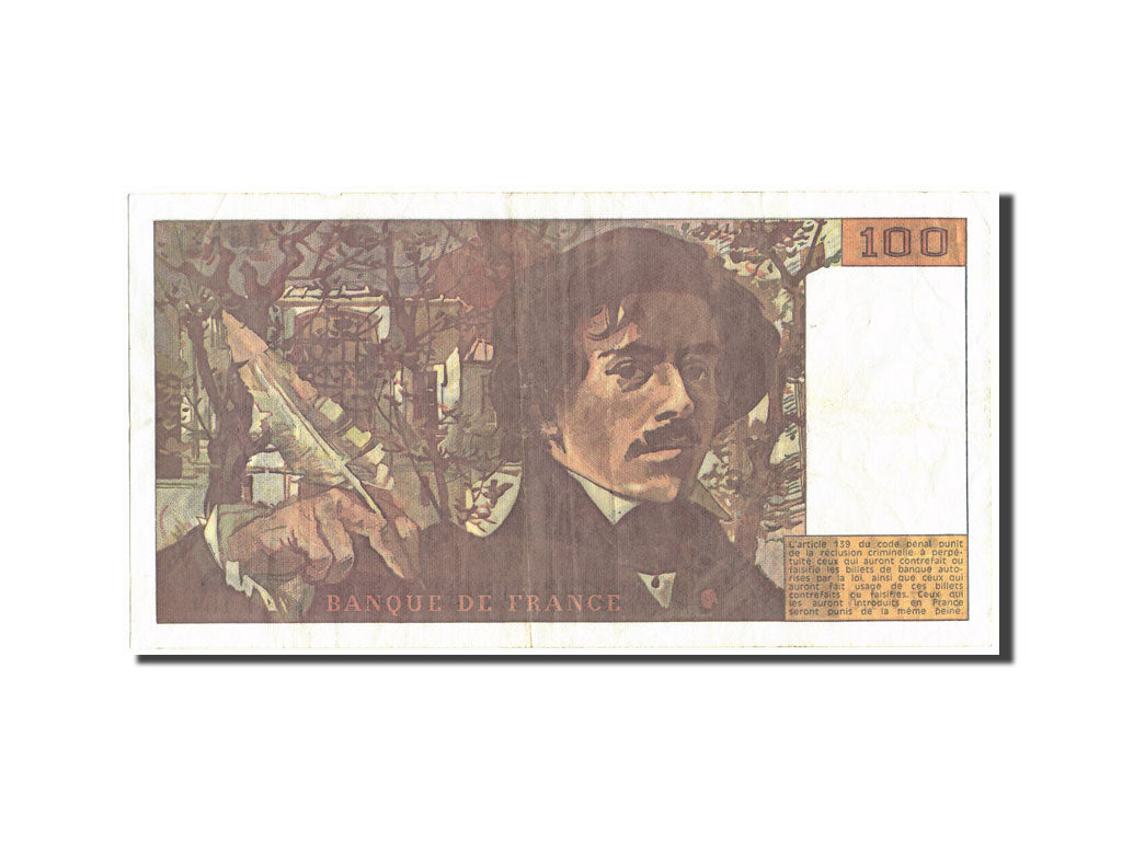France, 100 Francs, 100 F 1978-1995 ''Delacroix'', 1990, KM:154e, 1990, EF(40...
