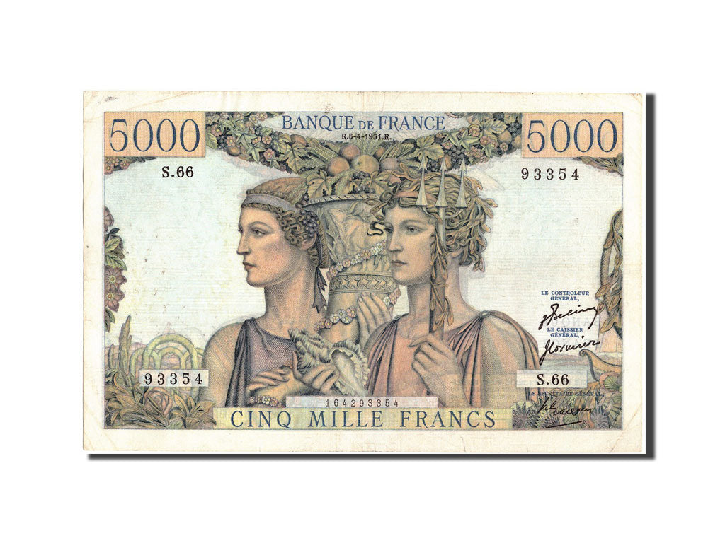 Geldschein, Frankreich, 5000 Francs, 5 000 F 1949-1957 ''Terre et Mer'', 1951
