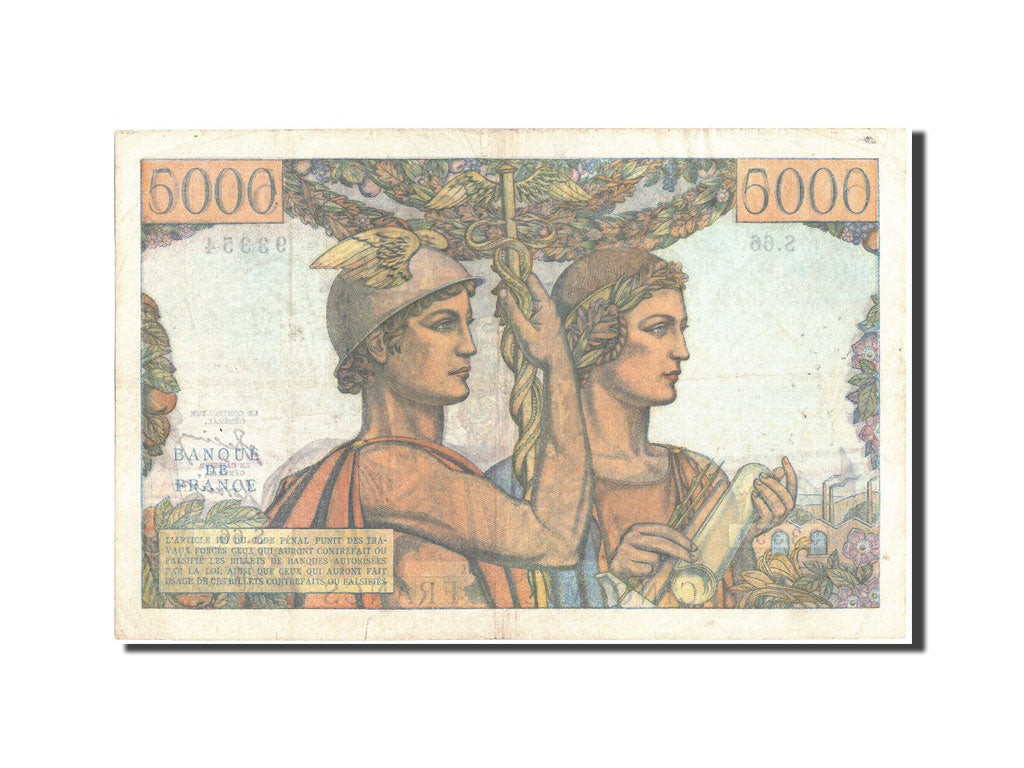 Geldschein, Frankreich, 5000 Francs, 5 000 F 1949-1957 ''Terre et Mer'', 1951